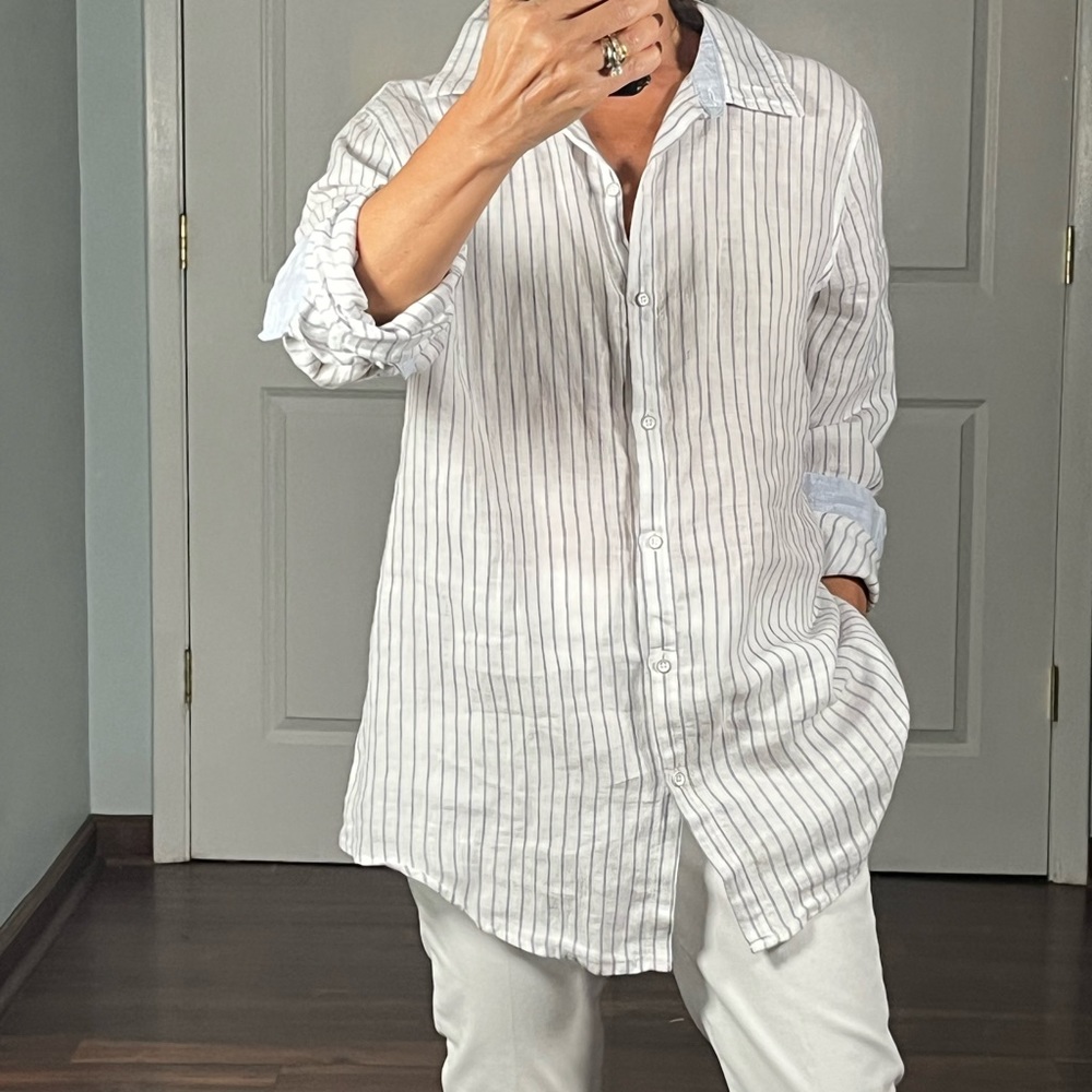 Sigrid Olsen 100% linen Button Down Shirt size M